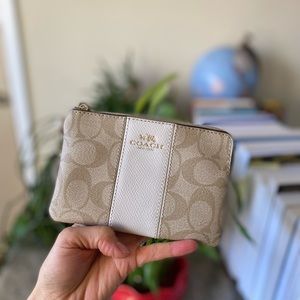 Coach Signature PVC Leather Corner Zip Wristlet